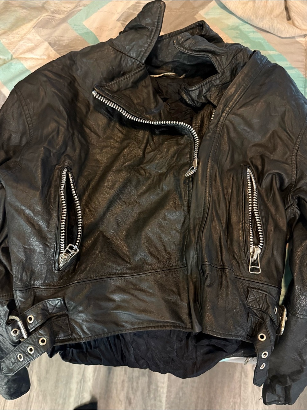 Wrangler Genuine Leather Black Moto Jacket – Size Small